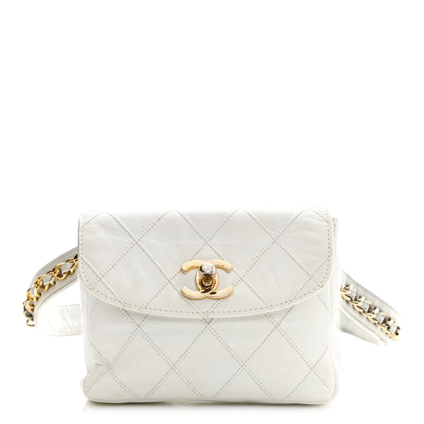 Lambskin Quilted Flap Waist Belt Bag 70 28 White