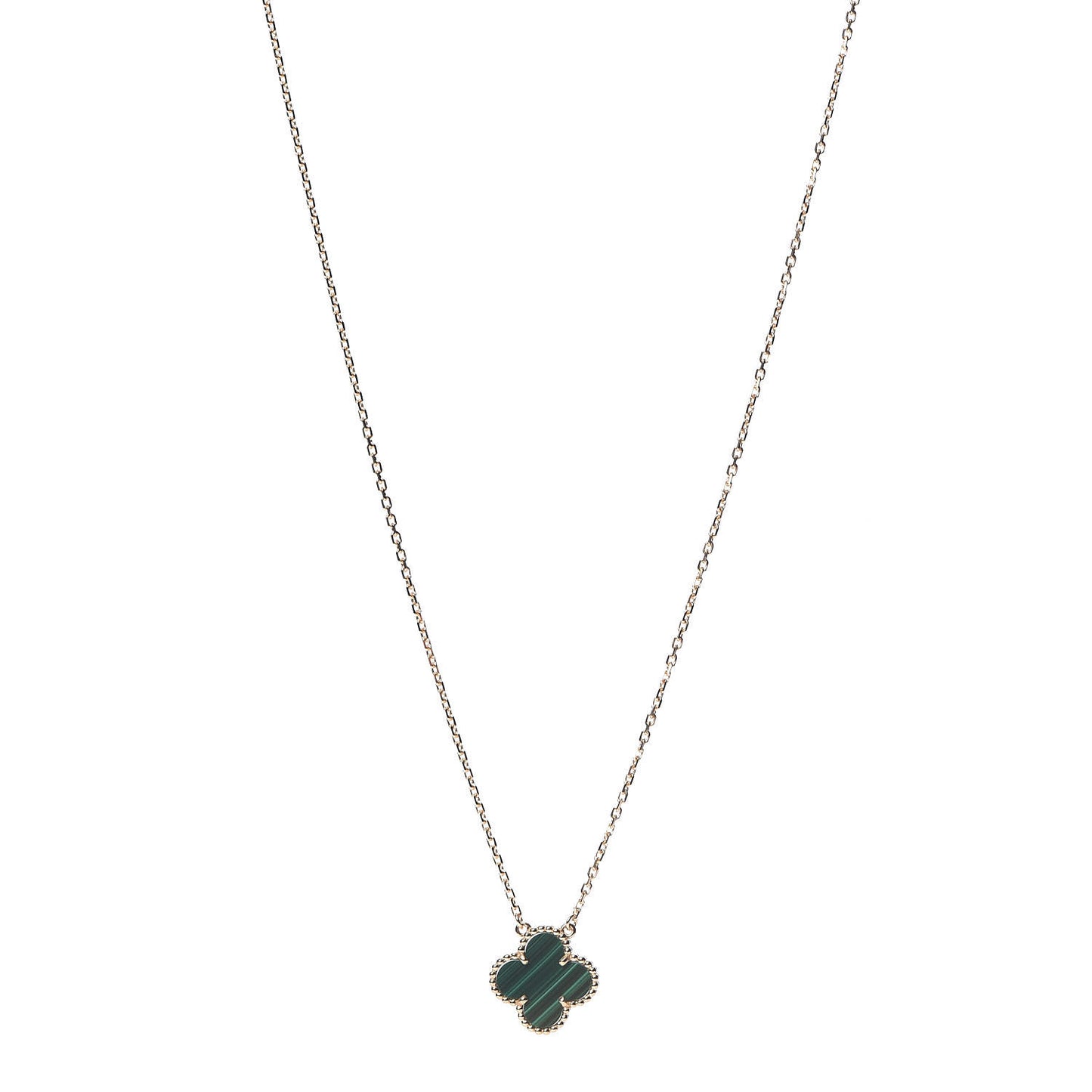 18K Yellow Gold Malachite Vintage Alhambra Pendant Necklace