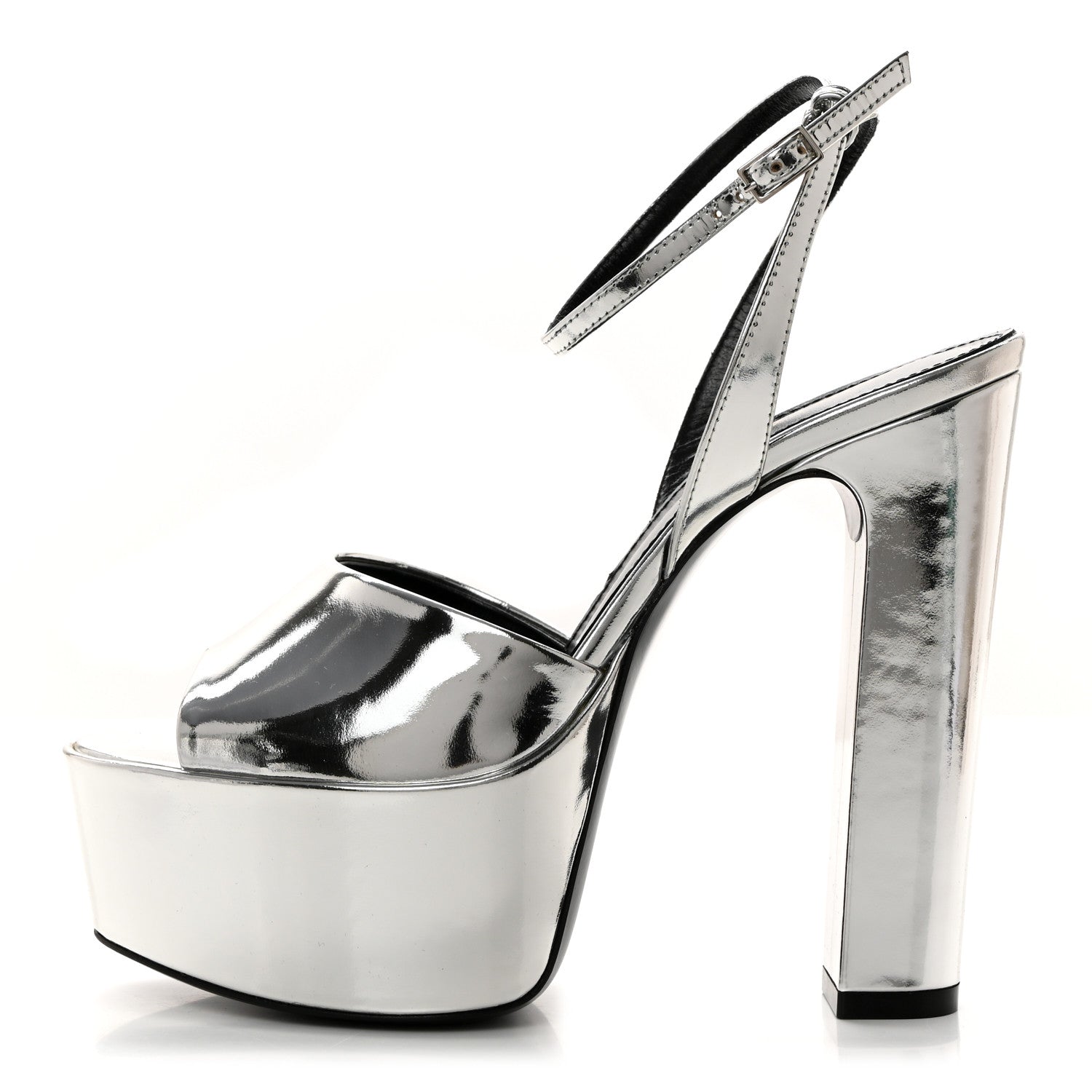 Saint Laurent Metallic Patent Jodie 95 Platform Sandals 36 Silver 1 of 9