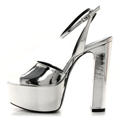 Saint Laurent Metallic Patent Jodie 95 Platform Sandals 36 Silver 1 of 9