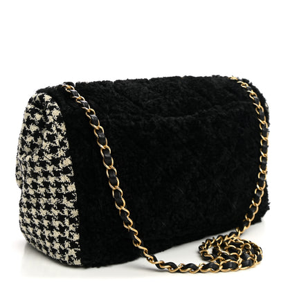 Chanel Shearling Sheepskin Tweed Quilted Single Flap Black 3 of 11