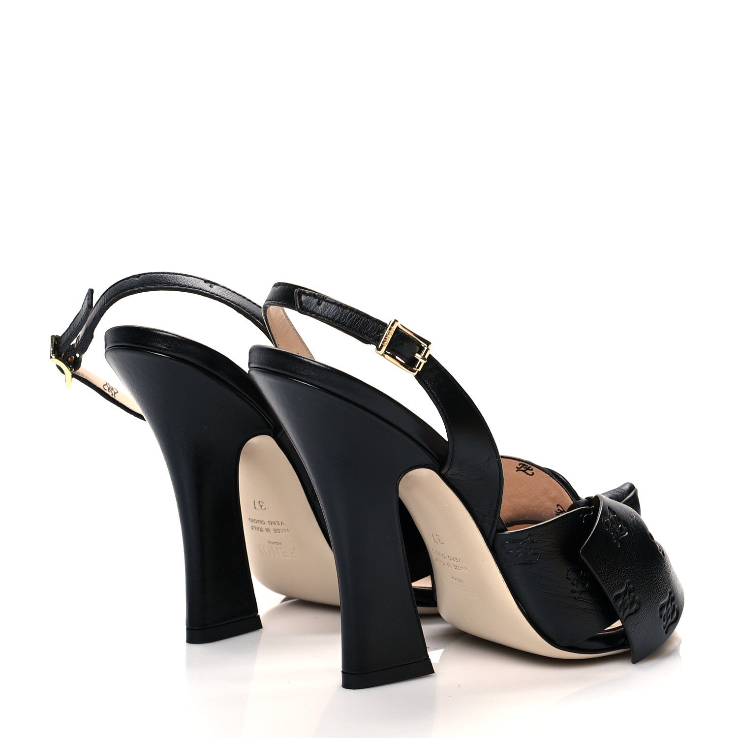 Fendi Calfskin Karligraphy Embossed Ffreedom Slingback Sandals 37 Black 4 of 7