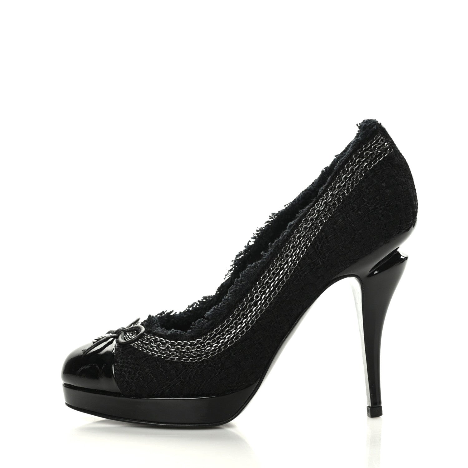Chanel Tweed Patent Cap Toe CC Chain Pumps 36 Black 1 of 9