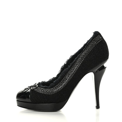 Chanel Tweed Patent Cap Toe CC Chain Pumps 36 Black 1 of 9