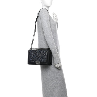 Chanel Calfskin Embossed New Medium Cordoba Boy Flap Dark Grey 2 of 12