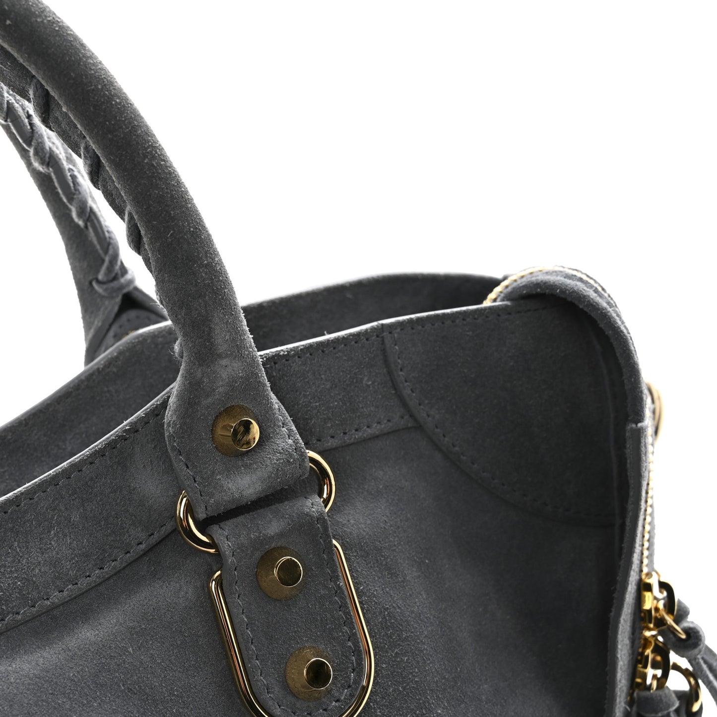 Suede Gold Metallic Edge Hardware City Gris Plomb