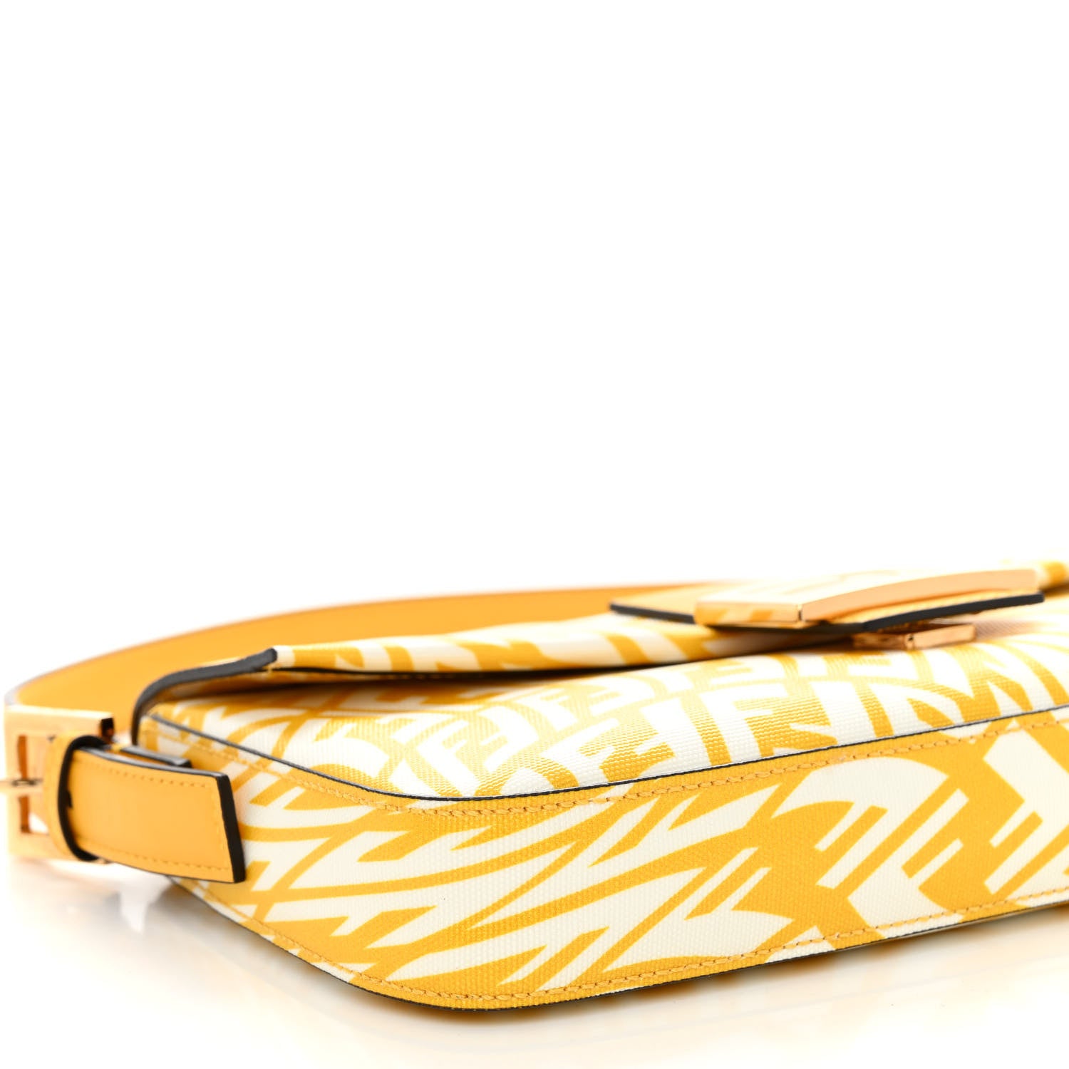 Fendi X SARAH COLEMAN Glazed Canvas Vitello King FF Vertigo Baguette 1997 Mimosa White 8 of 9