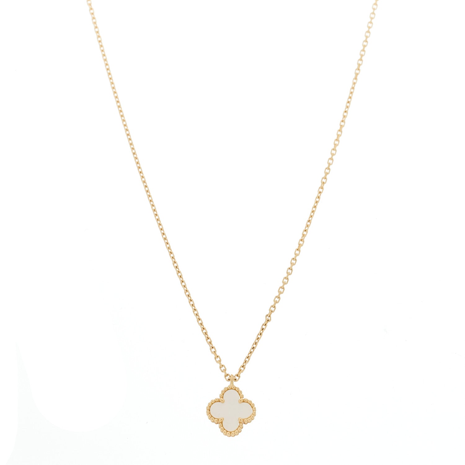 Van Cleef & Arpels 18K Yellow Gold Mother of Pearl Sweet Alhambra Pendant Necklace 1 of 5