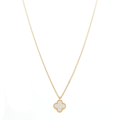 Van Cleef & Arpels 18K Yellow Gold Mother of Pearl Sweet Alhambra Pendant Necklace 1 of 5
