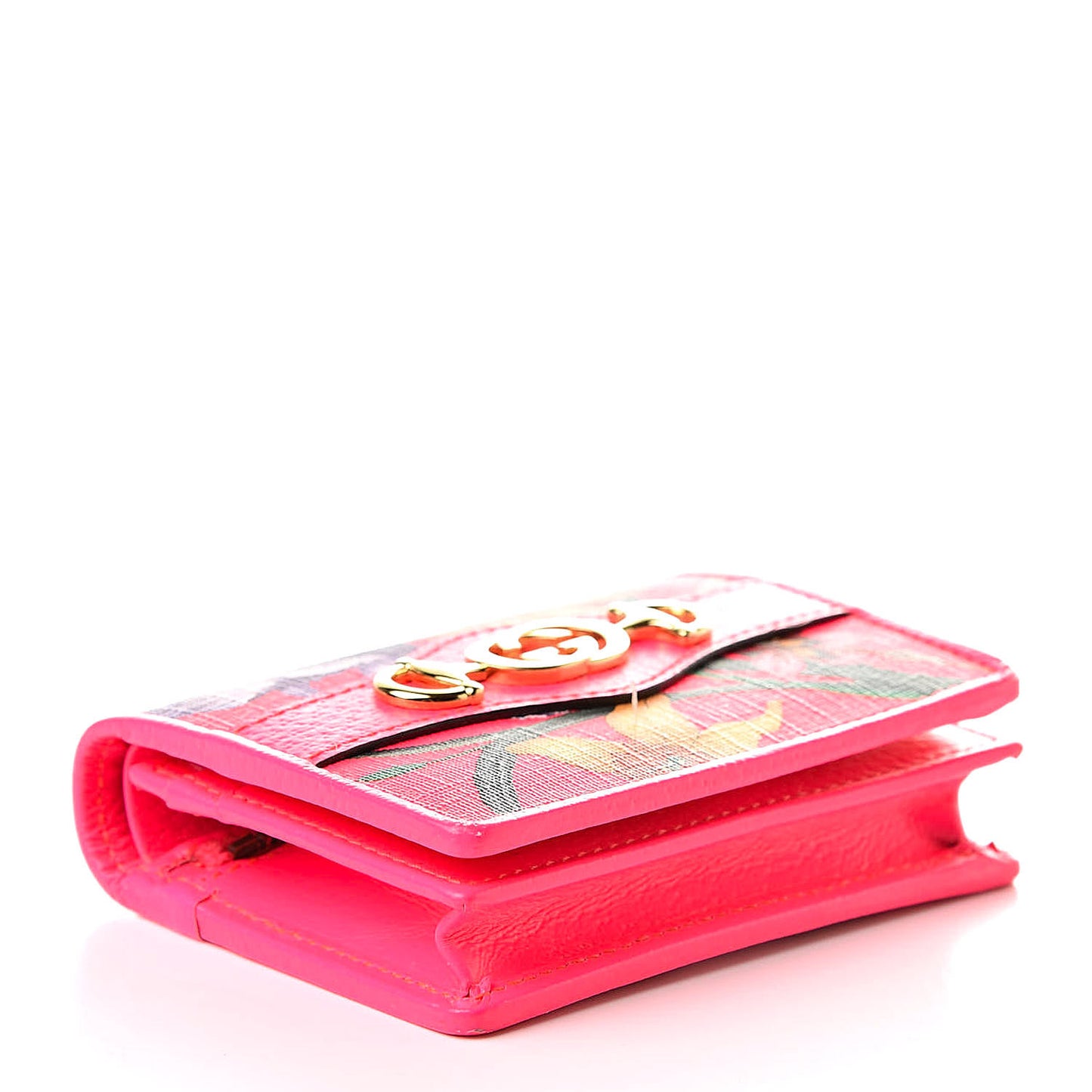 Calfskin Flora Print Zumi Card Case Fuxia Fluo