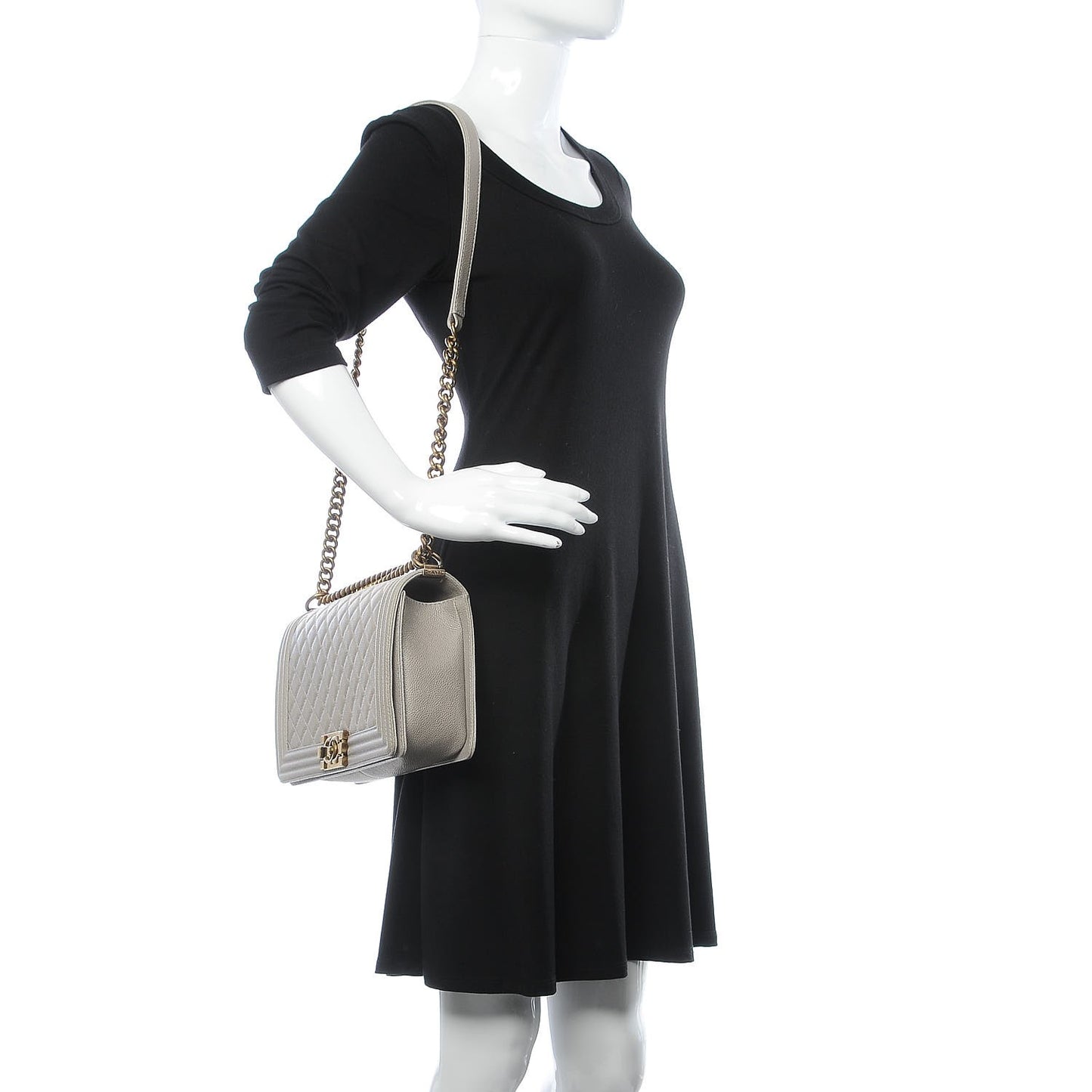 Caviar Quilted New Medium Boy Flap Light Grey