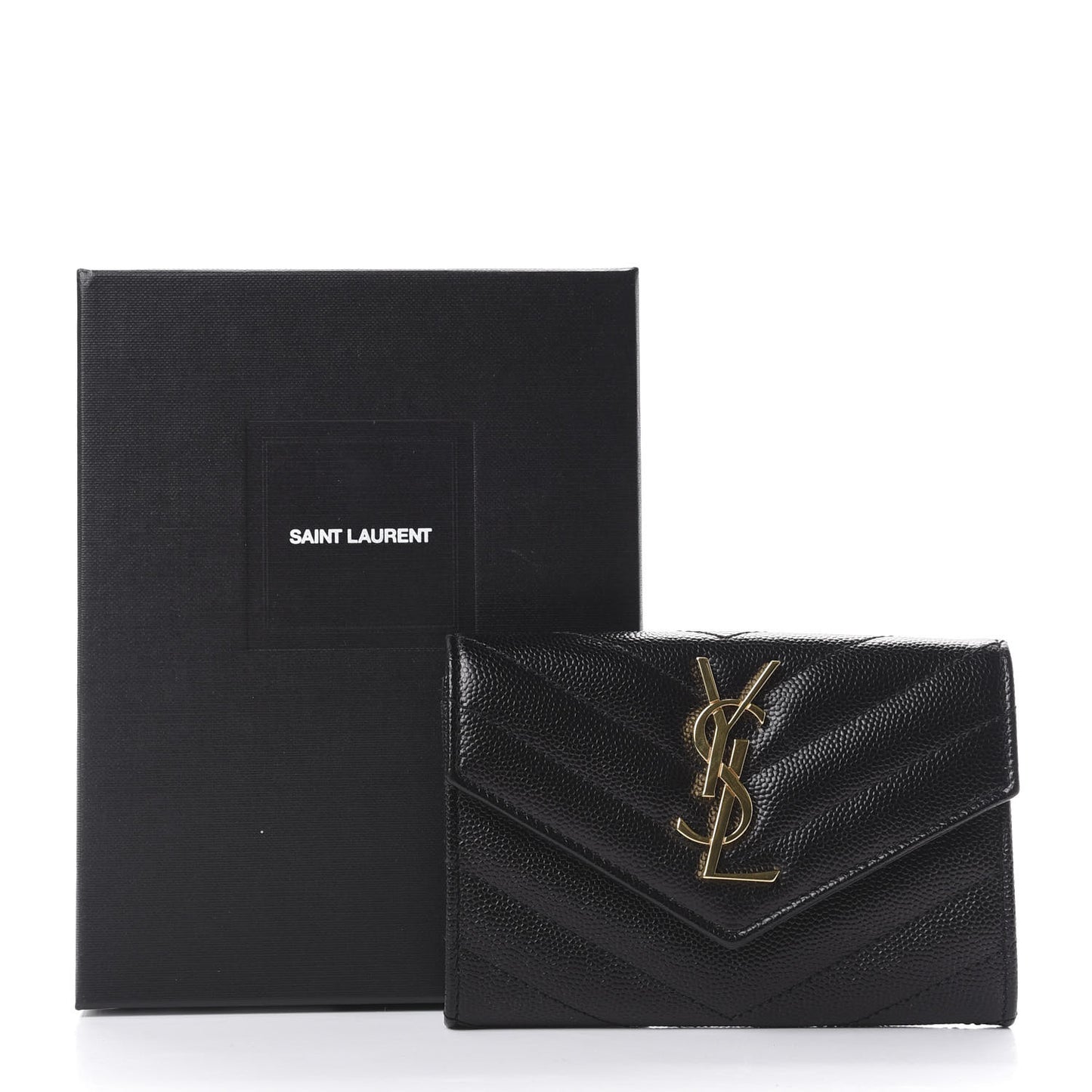 Grain De Poudre Matelasse Chevron Small Monogram Envelope Wallet Black