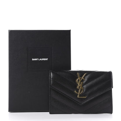 Saint Laurent Grain De Poudre Matelasse Chevron Small Monogram Envelope Wallet Black 11 of 11