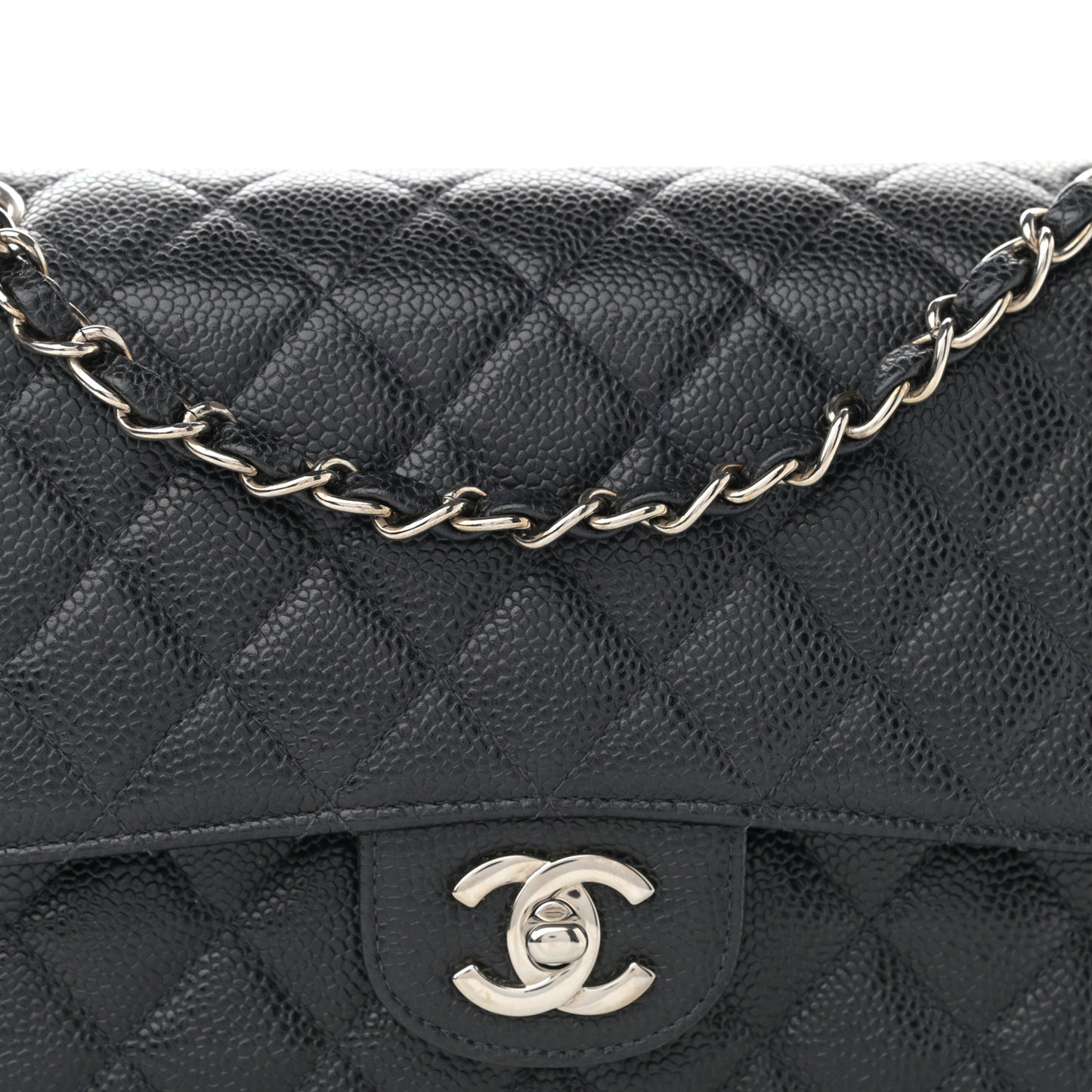 Caviar Quilted Medium Double Flap Black