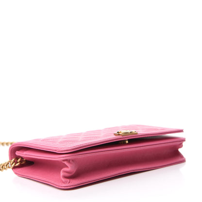 Chanel Caviar Quilted Boy Wallet On Chain WOC Pink 4 of 13