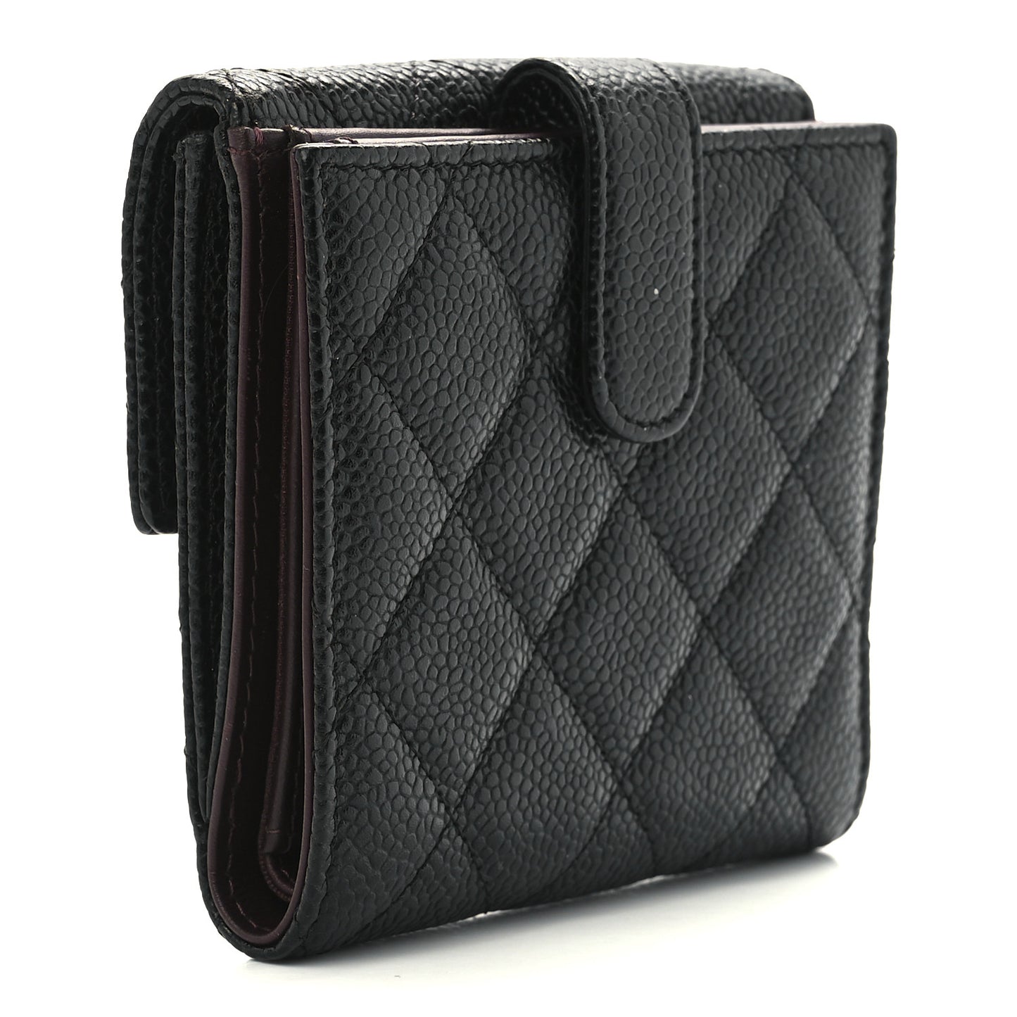Caviar Quilted Compact French Flap Wallet Black