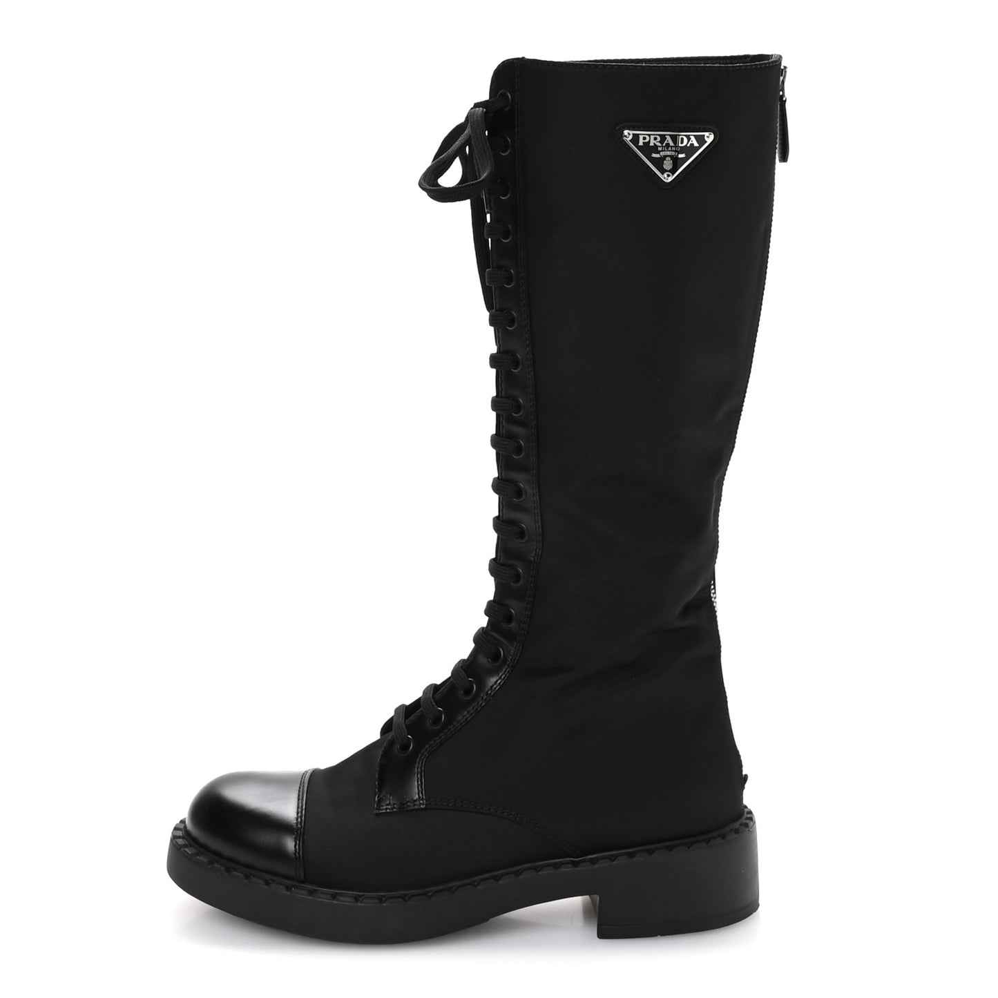 Re-Nylon Spazzolato Rois Metal Triangle Logo Tall 50mm Combat Boots 39.5 Black