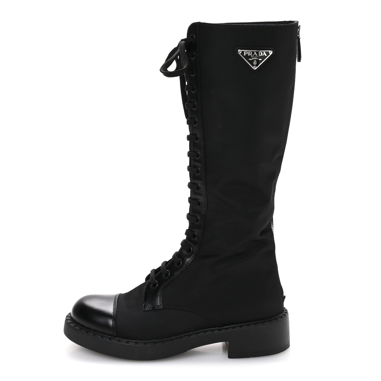 Prada Re-Nylon Spazzolato Rois Metal Triangle Logo Tall 50mm Combat Boots 39.5 Black 1 of 7