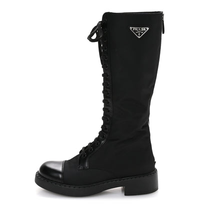 Prada Re-Nylon Spazzolato Rois Metal Triangle Logo Tall 50mm Combat Boots 39.5 Black 1 of 7