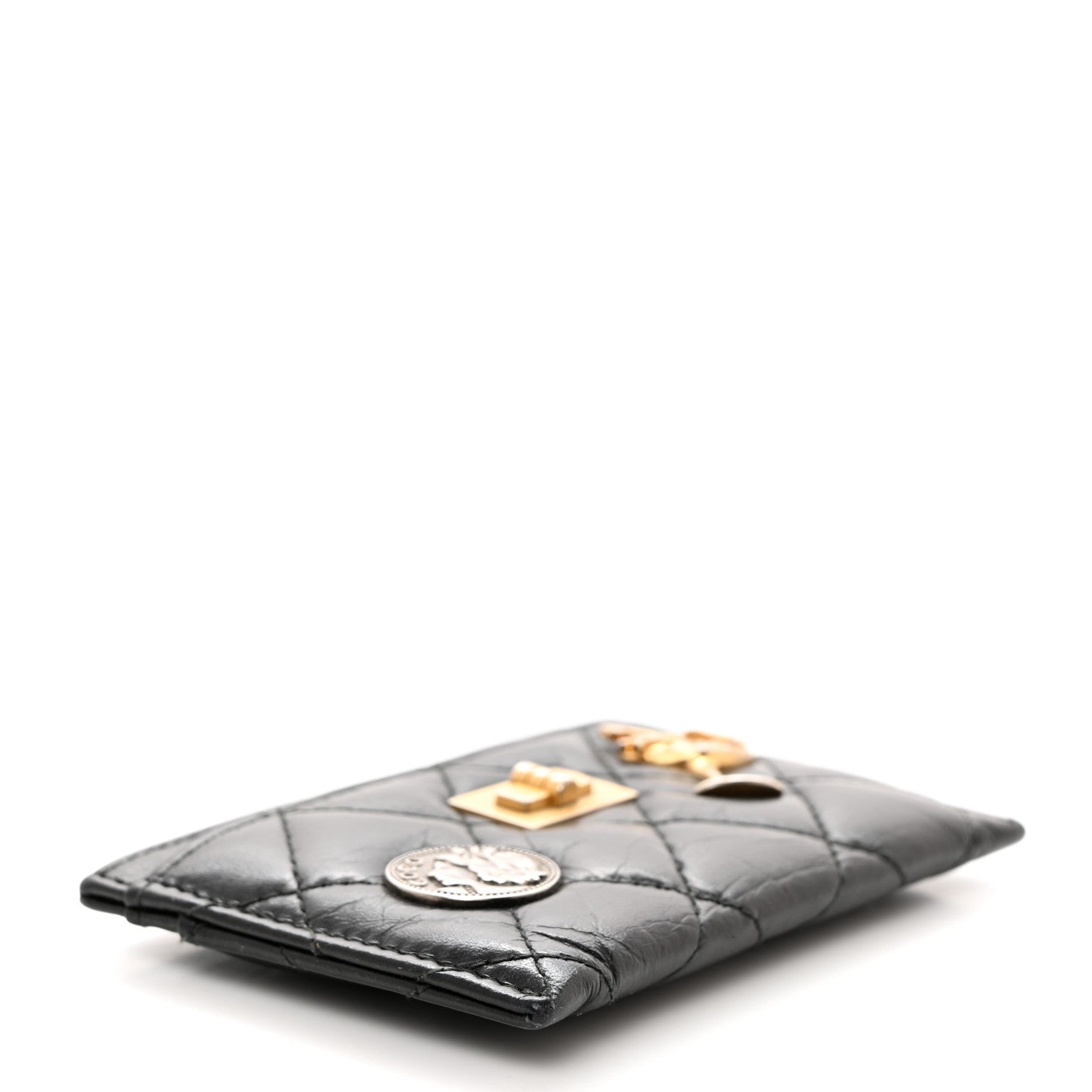Chanel Aged Calfskin Quilted Lucky Charms Reissue Card Holder Black 4 of 7