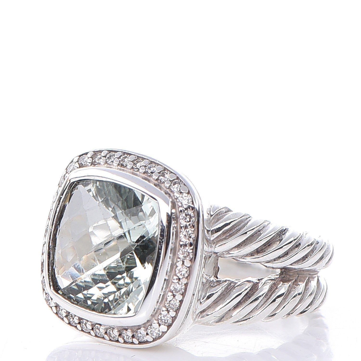 David Yurman Sterling Silver Diamond Prasiolite 11mm Albion Ring 53 6.5 3 of 5