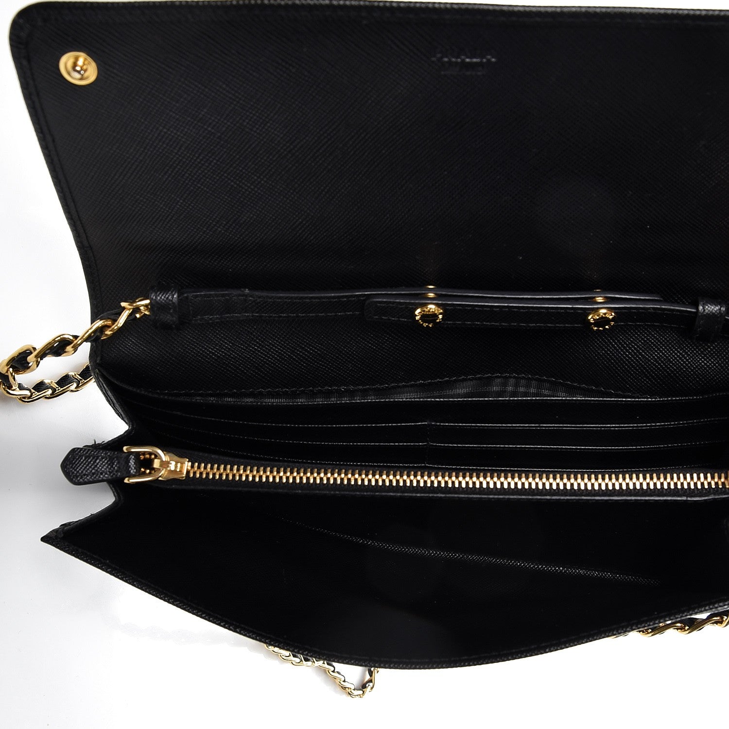 Prada Saffiano Metal Oro Chain Wallet Nero Black 5 of 6