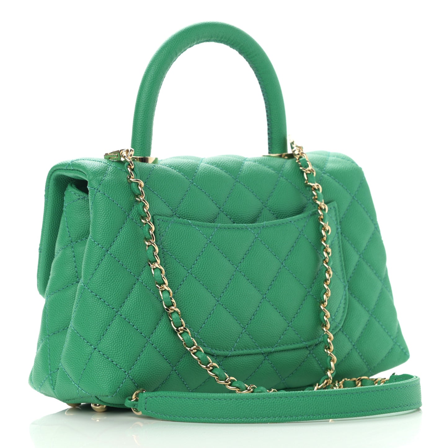 Caviar Quilted Mini Coco Handle Flap Green