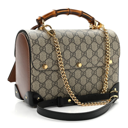 Gucci GG Supreme Monogram Small Padlock Bamboo Shoulder Bag Beige Black Cuir 3 of 9