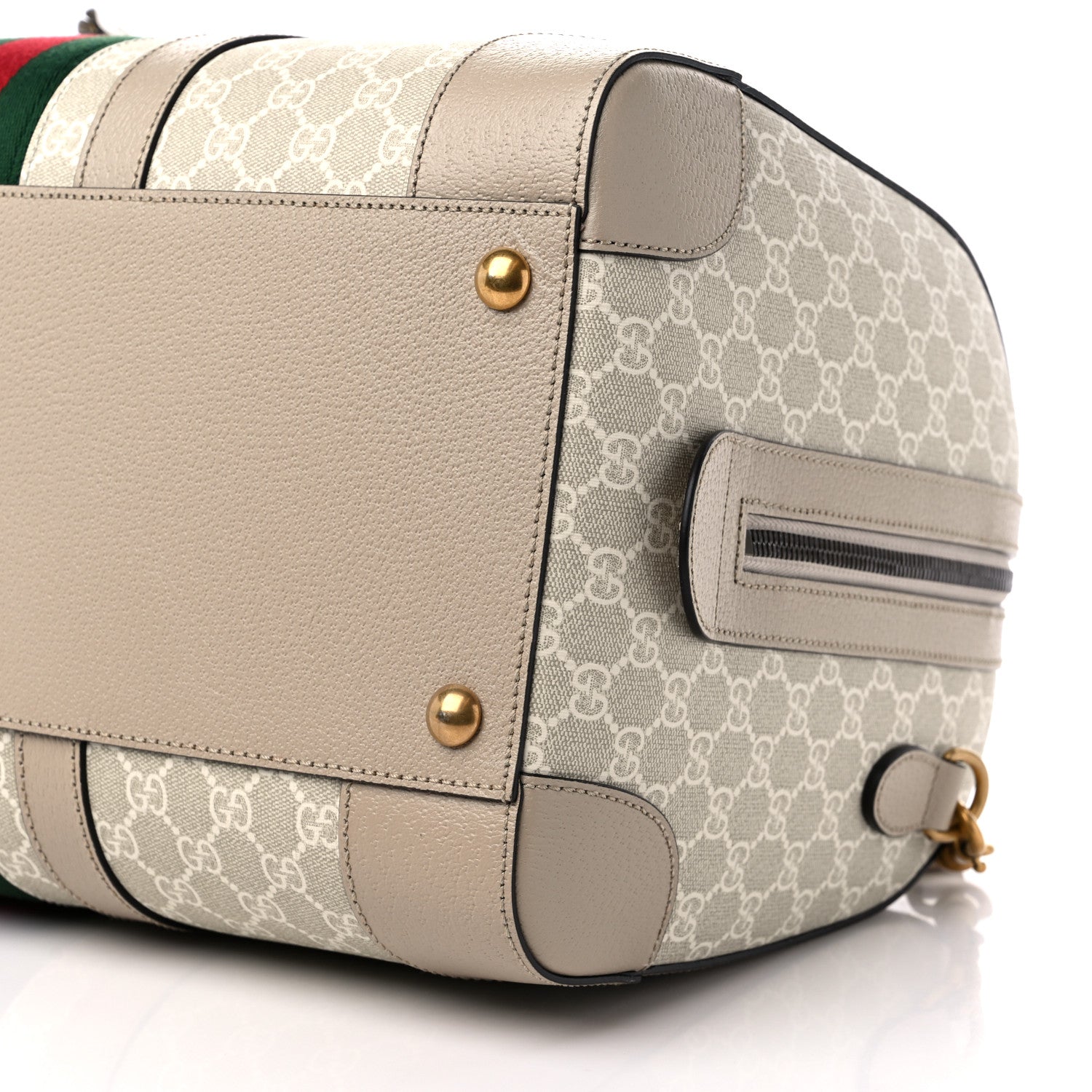 Gucci GG Supreme Monogram Textured Dollar Calfskin Web Medium Savoy Duffle Bag Beige Mystic White Oatmeal 8 of 8
