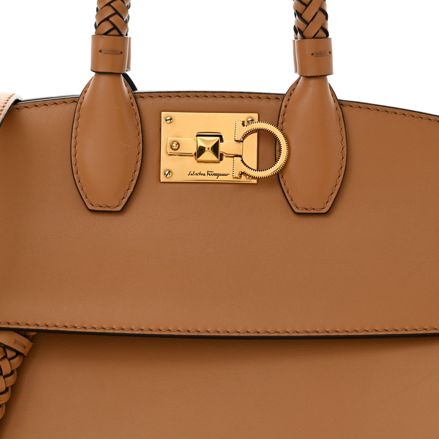 Salvatore Ferragamo Woven Calfskin Medium Studio Bag Tan 6 of 9