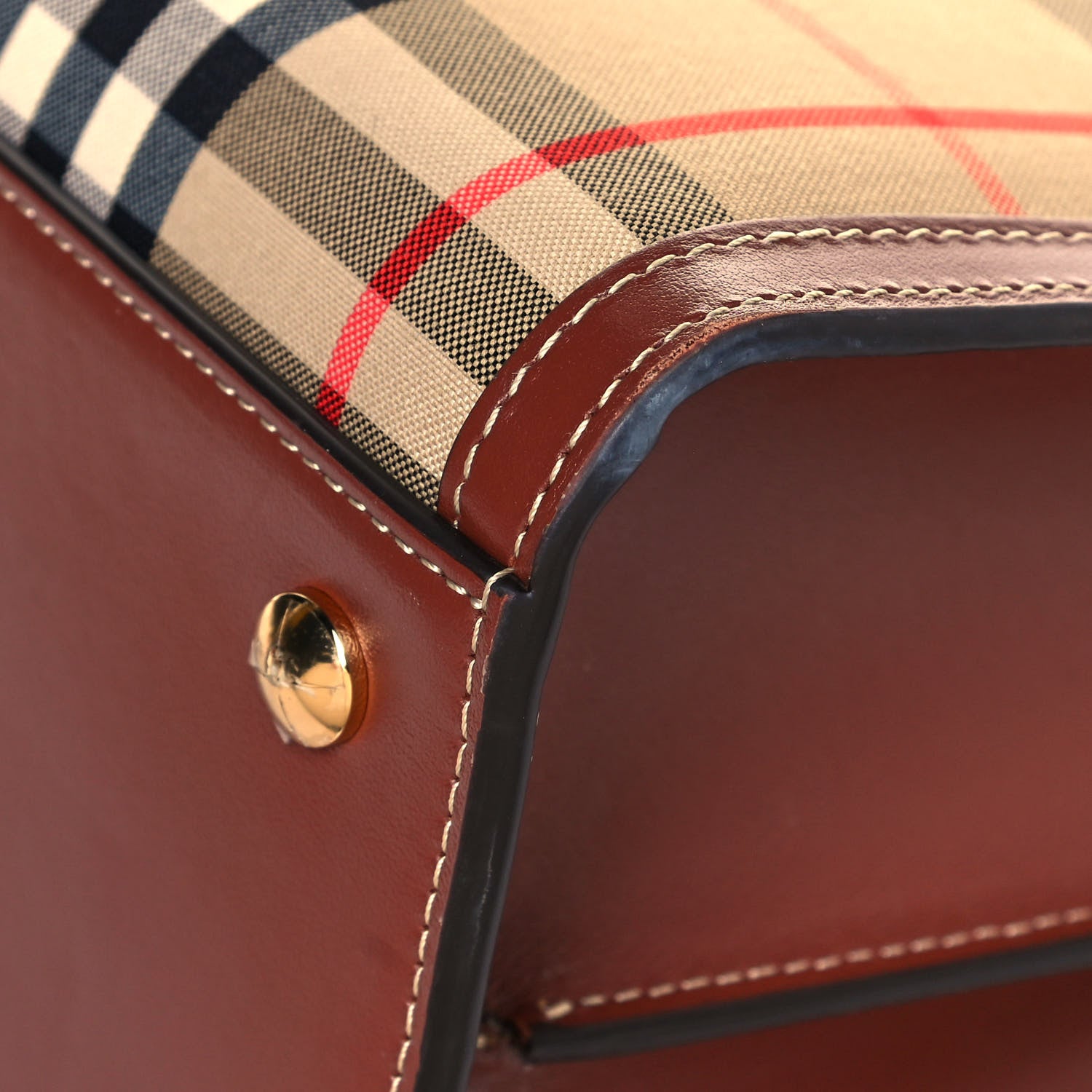 Burberry Calfskin Vintage Check Two Handle Title Bag Archive Beige 12 of 16