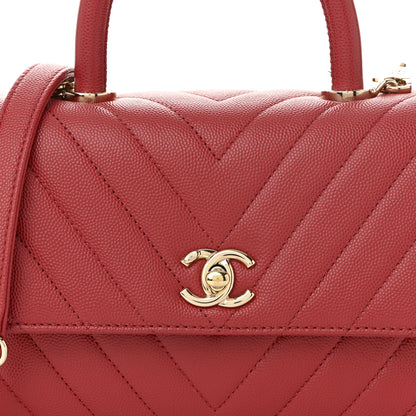 Chanel Caviar Chevron Quilted Mini Coco Handle Flap Red 14 of 19