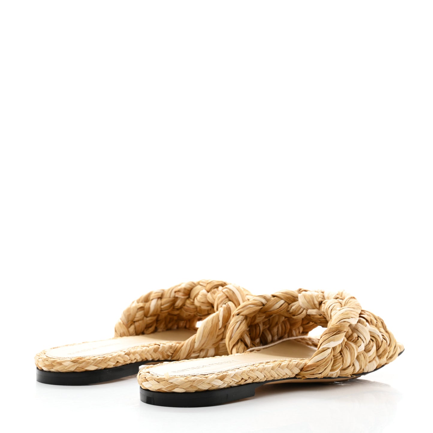 Raffia Twisted Intrecciato Stretch Flat Sandals 36 Macadamia