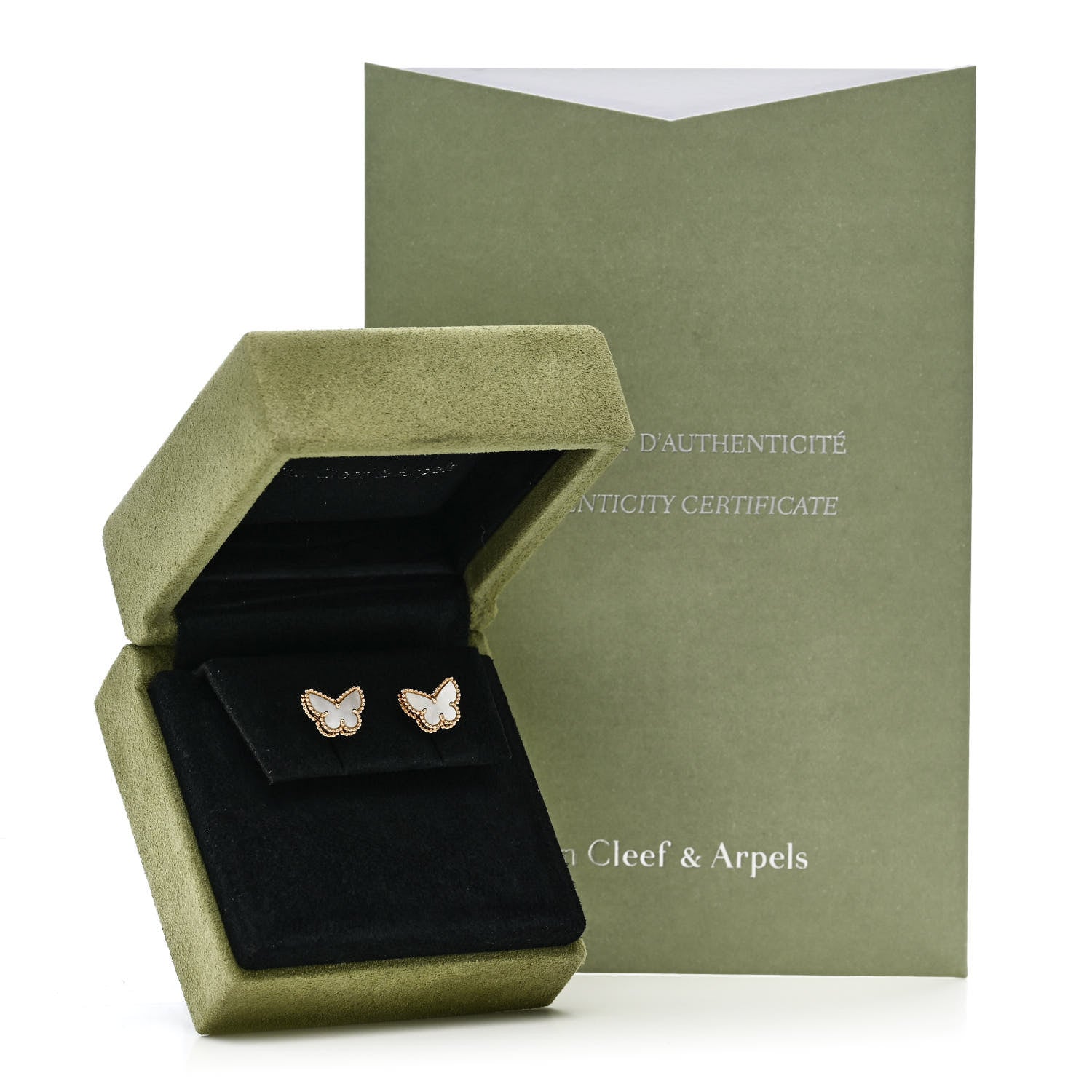 Van Cleef & Arpels 18K Yellow Gold Mother of Pearl Sweet Alhambra Butterfly Earrings 5 of 5