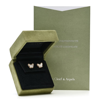 Van Cleef & Arpels 18K Yellow Gold Mother of Pearl Sweet Alhambra Butterfly Earrings 5 of 5