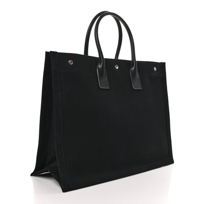 Saint Laurent Linen Calfskin Rive Gauche Tote Black 3 of 10