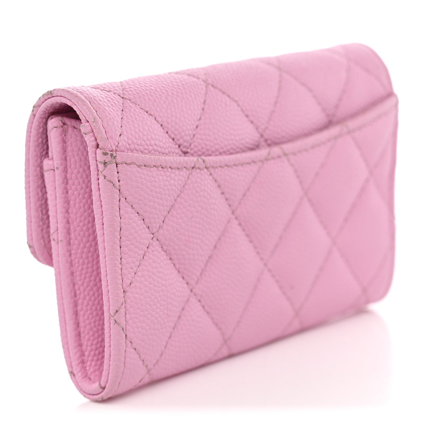 Caviar Quilted Flap Card Holder Wallet Pink