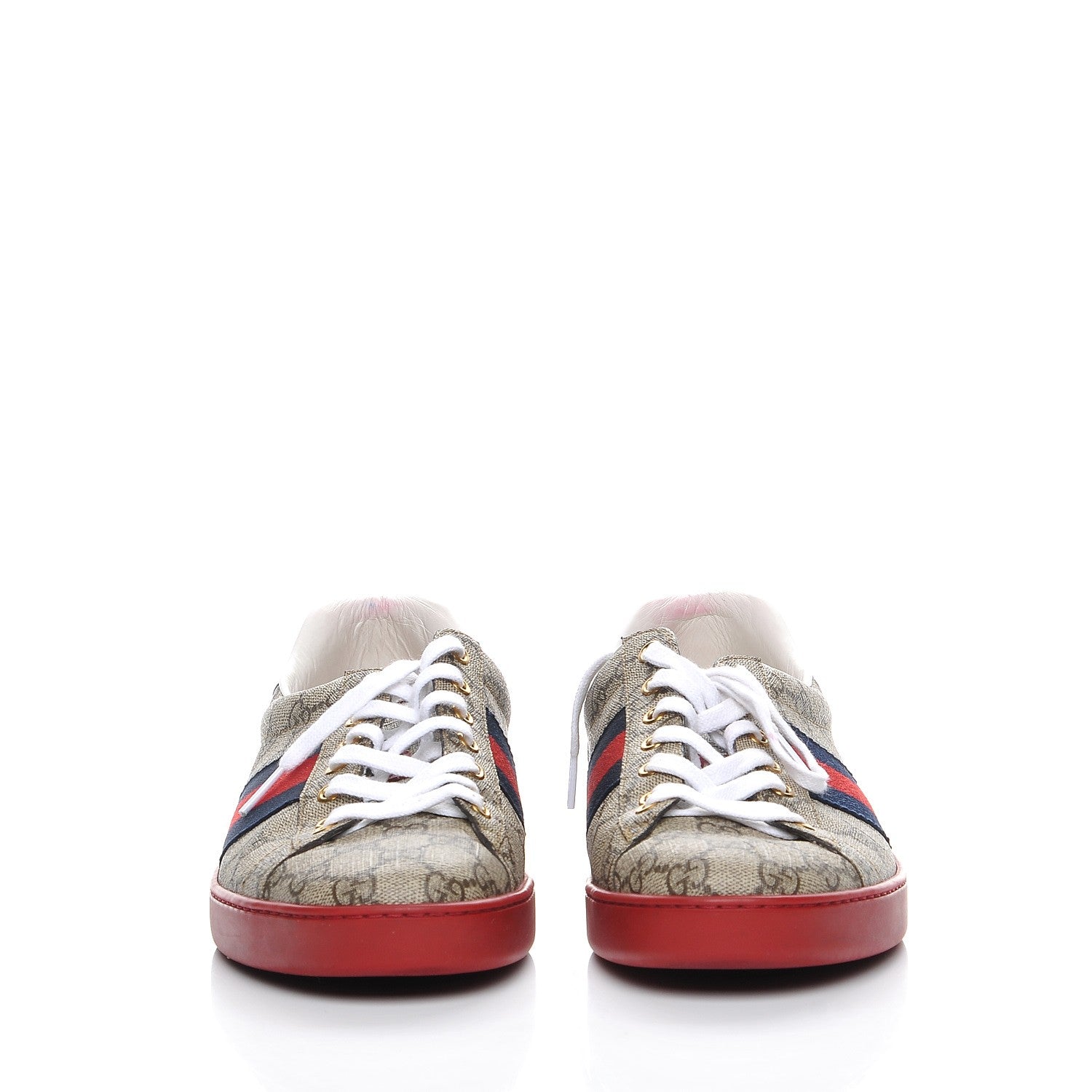 Gucci GG Supreme Monogram Ayers Web Mens New Ace Sneakers 9.5 Beige Red 2 of 12