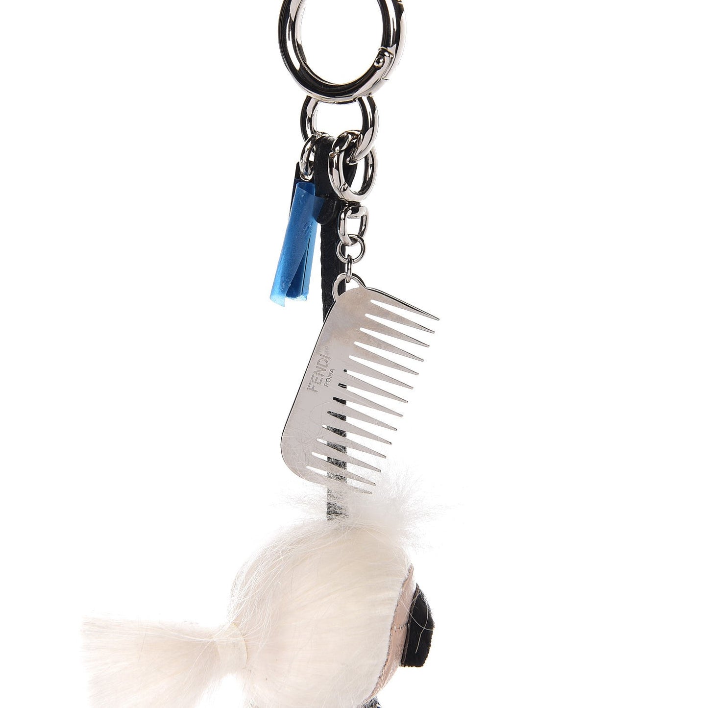Fox Goat Mink Fur Nappa Crystal Studded Mini Karlito Tuxedo Bag Charm White Multicolor