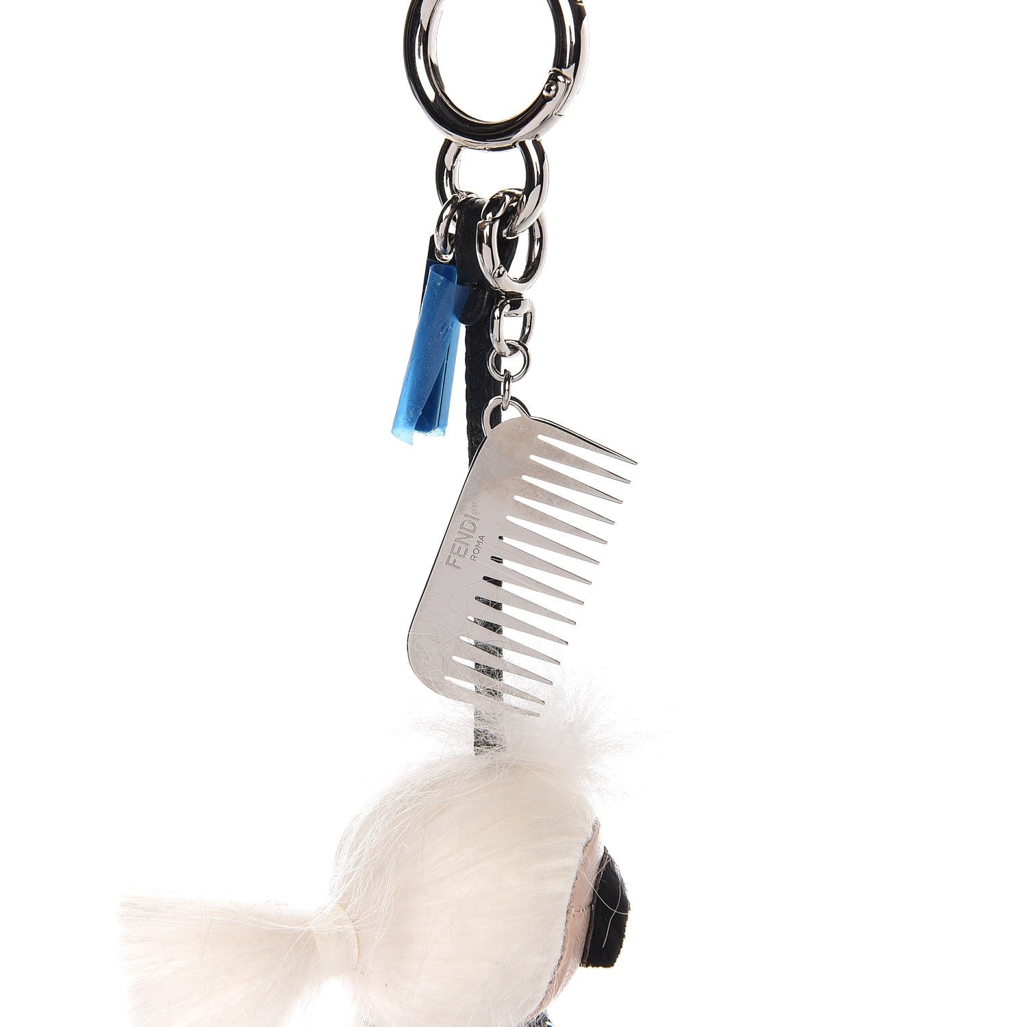 Fendi Fox Goat Mink Fur Nappa Crystal Studded Mini Karlito Tuxedo Bag Charm White Multicolor 3 of 3