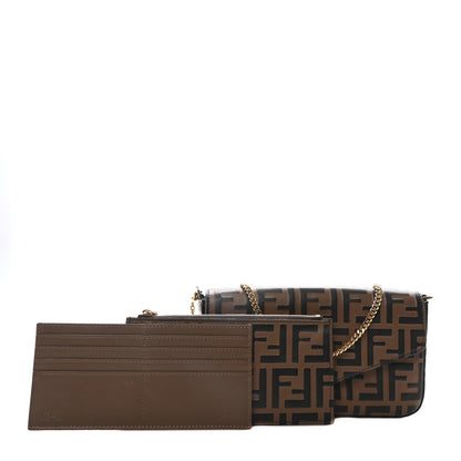 Fendi Vitello Soft F is Fendi Bi-Color FF 1974 Embossed Envelope Wallet On Chain with Pouches Maya Black 3 of 11