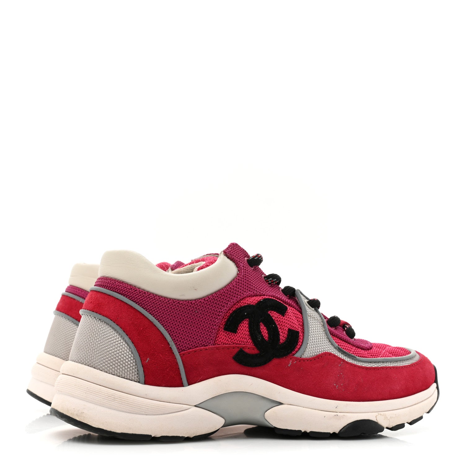Chanel Mesh Suede Calfskin Grained Calfskin Womens CC Sneakers 37.5 Dark Pink Silver 4 of 19