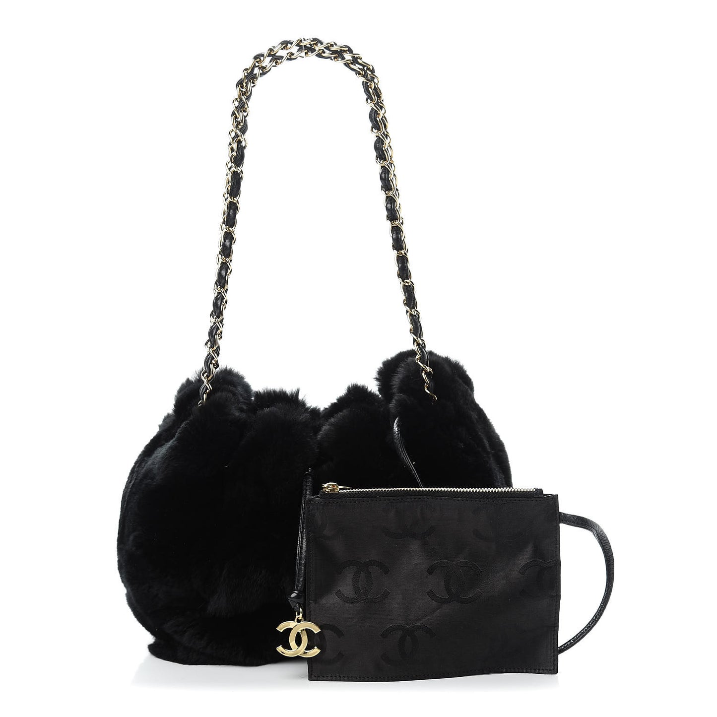 Rabbit Fur Harlequin Shoulder Bag Black