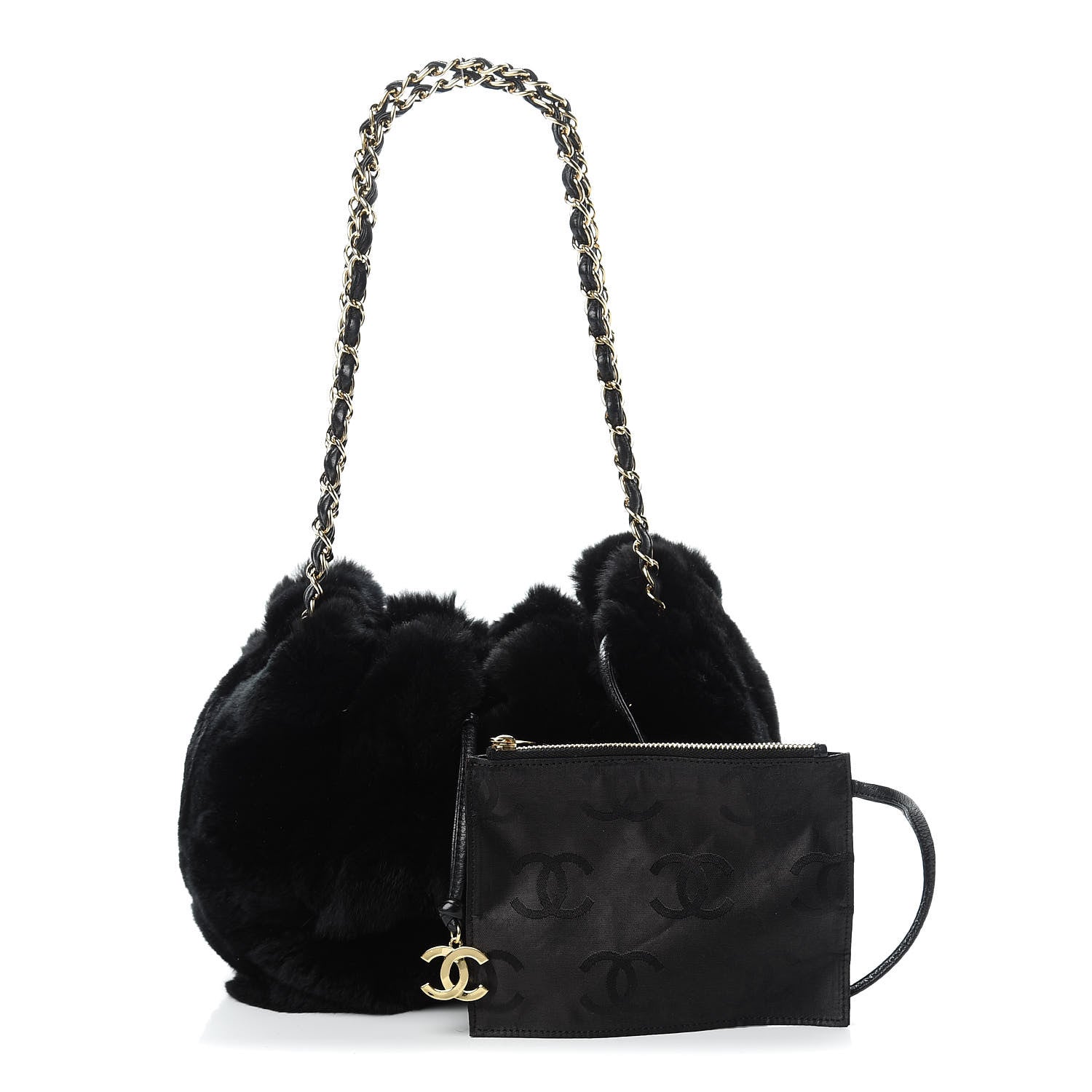 Chanel Rabbit Fur Harlequin Shoulder Bag Black 1 of 11