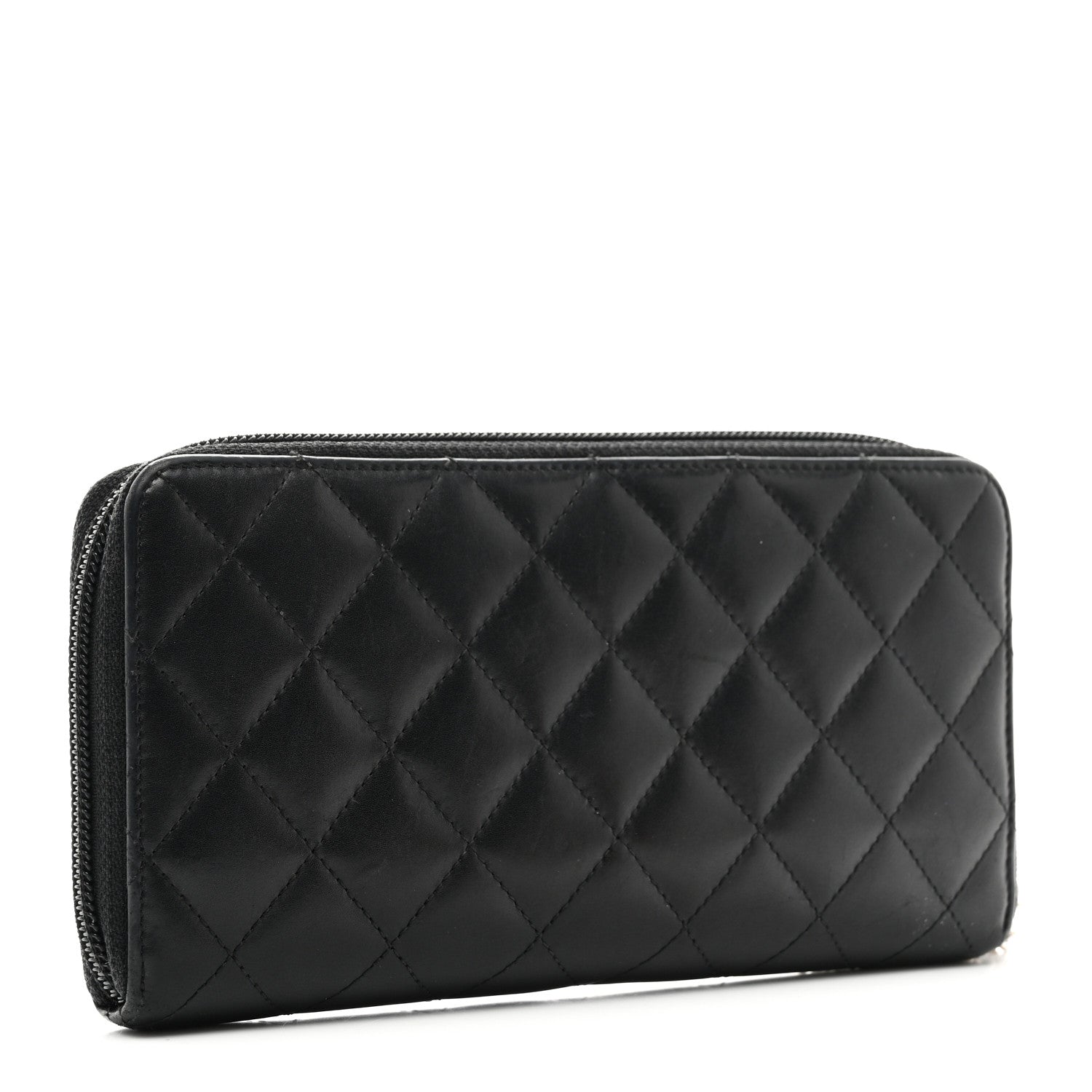 Chanel Calfskin Quilted Cambon Large Gusset Zip Around Wallet Black 3 of 12