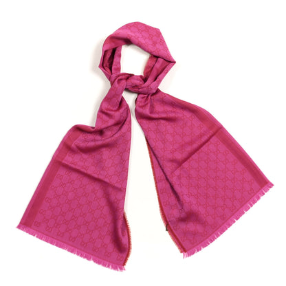 Gucci Wool Silk GG Monogram GGWeblong Fringe Scarf Shawl Red Pink 1 of 3