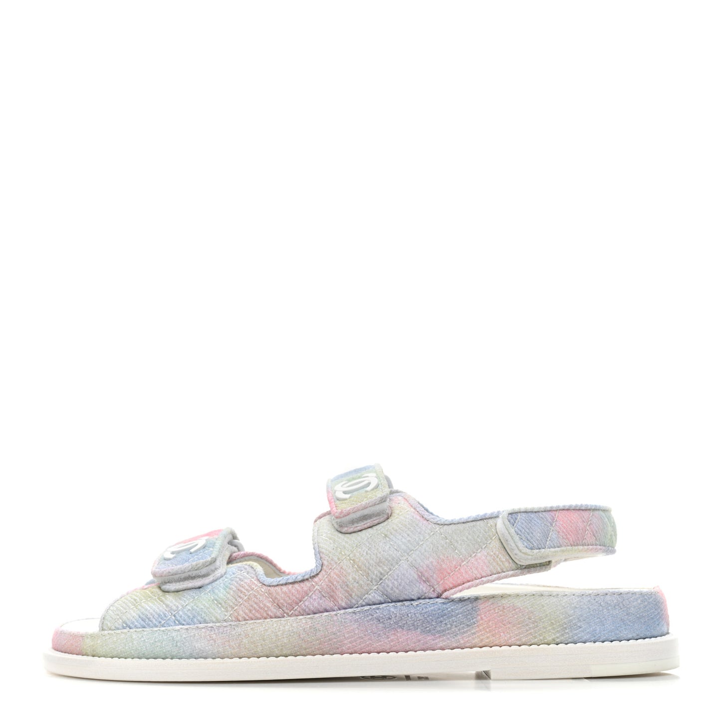 Printed Fabric Quilted Dad Sandals 39.5 Green Pink Blue