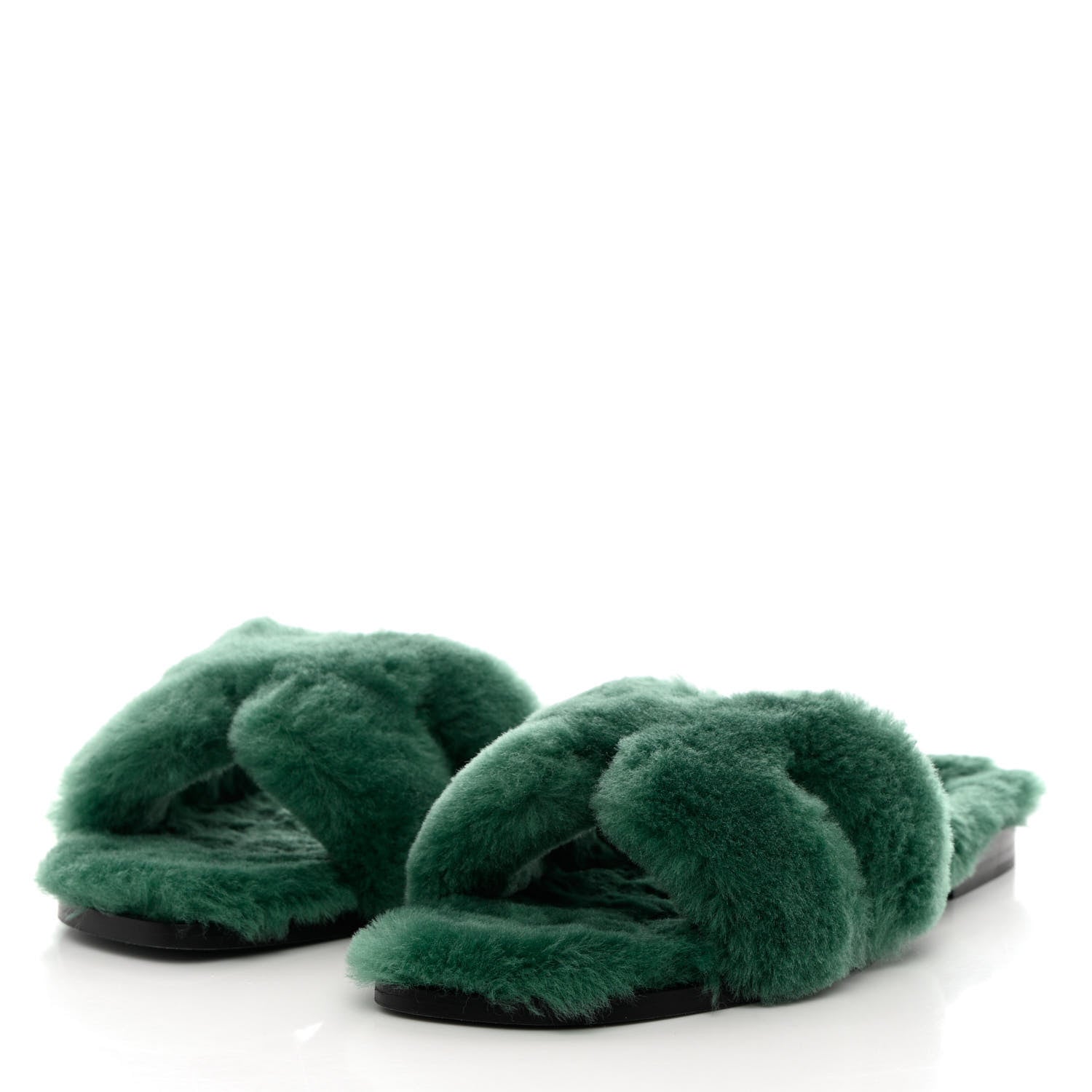 Hermes Woolskin Oran Sandals 38.5 Vert Anglais 3 of 8