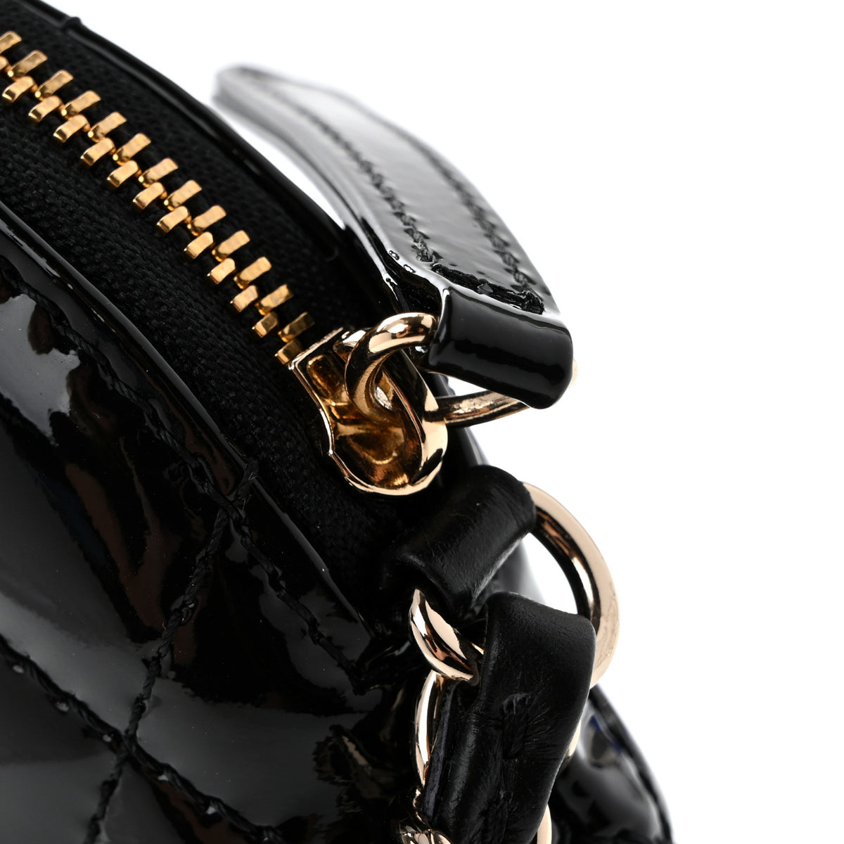 Patent Quilted Shiny Coco Small Shopping Bag Black