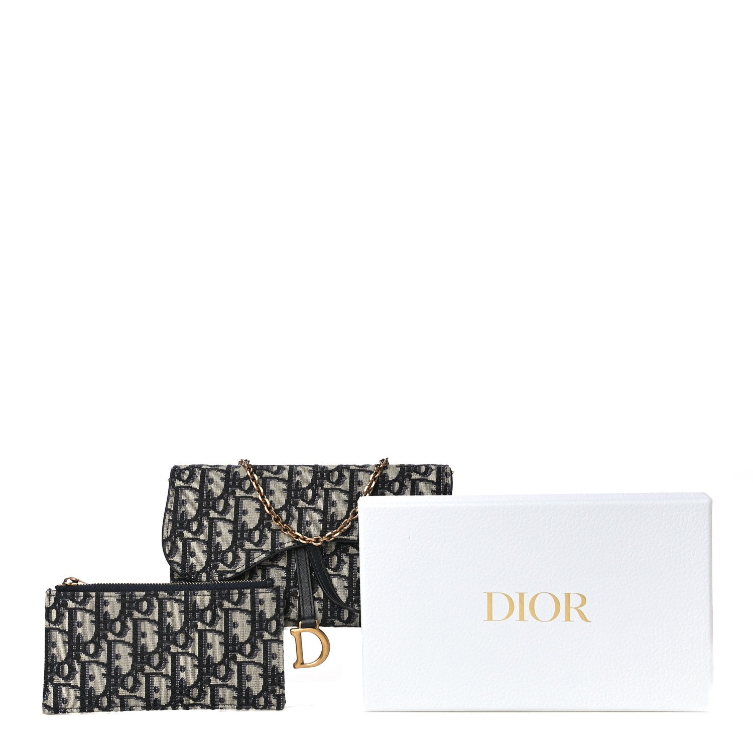 Christian Dior Oblique Saddle Chain Long Wallet Blue 17 of 17